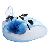 Maxbell Women Mini Top Hat Feather Mesh Fancy Dress Burlesque Halloween Costume Blue