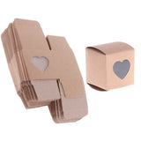 Maxbell 50pcs Vintage Kraft Paper Boxes Sweets Candy Cookies Brown Square Gift Boxes Wedding Party Supplies Love Heart Window