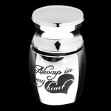 Maxbell Stainless Steel Pets Memorials Ash Hold Always in my Heart Cremation Urn Small Jar Openable