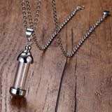 Maxbell Silver Stainless Steel Cylinder Glass Ash Urn Pendant Memorial Cremation Chain  Necklace Jewelry