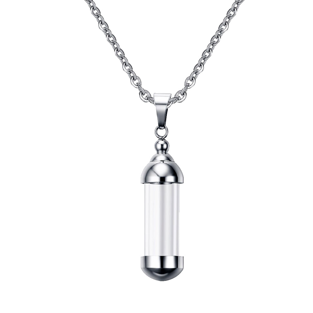 Maxbell Silver Stainless Steel Cylinder Glass Ash Urn Pendant Memorial Cremation Chain  Necklace Jewelry