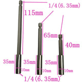 Maxbell 3 Piece 1/4'' Hex Square Drive Socket Ratchet Wobble Extension Bar Set Shank