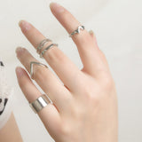 Maxbell Set Of 5PCS Fashionable Women Girls Ladies Punk V Shape Finger Rings Jewelry Gift Silver