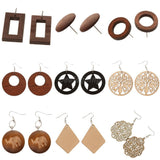 Maxbell Women Jewelry Earings Brown Vintage Round Hollow Wood Stud Earrings