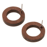 Maxbell Women Jewelry Earings Brown Vintage Round Hollow Wood Stud Earrings