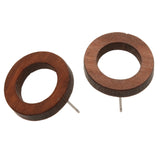 Maxbell Women Jewelry Earings Brown Vintage Round Hollow Wood Stud Earrings