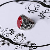 Maxbell Fashion Man Punk Rings Vintage Red Gem Finger Ring With Red Rhinestone 18mm