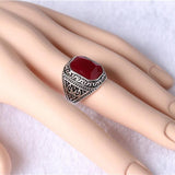 Maxbell Fashion Man Punk Rings Vintage Red Gem Finger Ring With Red Rhinestone 18mm