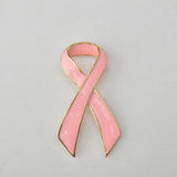 Maxbell Pink Enamel Breast Cancer Awareness Charity Ribbon Brooch Pin w/ Gold Edge