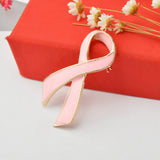 Maxbell Pink Enamel Breast Cancer Awareness Charity Ribbon Brooch Pin w/ Gold Edge