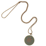 Maxbell Vintage Gold Coloured Marijuana Leaf Pendant Long Ball Beads Chain Necklace