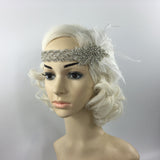 Maxbell Wedding Bridal Flapper Feather Diamante Rhinestone Headband Headpiece 1920s