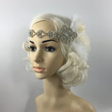Maxbell Wedding Bridal Feather Diamante Headband Headpiece 1920s 1930s Hair Band