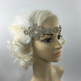Maxbell Wedding Bridal Feather Diamante Headband Headpiece 1920s 1930s Hair Band