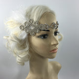 Maxbell Wedding Bridal Feather Diamante Headband Headpiece 1920s 1930s Hair Band