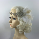 Maxbell Wedding Bridal Feather Diamante Headband Headpiece 1920s 1930s Hair Band