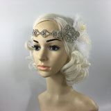 Maxbell Wedding Bridal Feather Diamante Headband Headpiece 1920s 1930s Hair Band