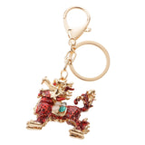Maxbell Opal Crystal Kylin Keychain Keyring Purse Charm Key Chain Ring Keyfob Chain Pendant Red