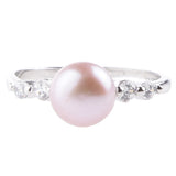 Maxbell Women Wedding Sterling Silver Natural Freshwater Pearl Ring Adjustable