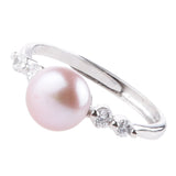 Maxbell Women Wedding Sterling Silver Natural Freshwater Pearl Ring Adjustable