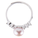 Maxbell Women Wedding Sterling Silver Natural Freshwater Pearl Ring Adjustable