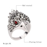 Maxbell Jewelry Vintage Ring Silver Crystal Animal Eagle Head Shaped Mens Ring 20mm