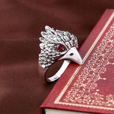 Maxbell Jewelry Vintage Ring Silver Crystal Animal Eagle Head Shaped Mens Ring 20mm