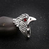 Maxbell Jewelry Vintage Ring Silver Crystal Animal Eagle Head Shaped Mens Ring 20mm