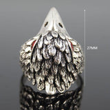 Maxbell Jewelry Vintage Ring Silver Crystal Animal Eagle Head Shaped Mens Ring 20mm