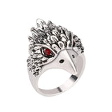 Maxbell Jewelry Vintage Ring Silver Crystal Animal Eagle Head Shaped Mens Ring 20mm