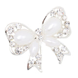 Maxbell White Pearls Brooch Bow Crystal Fashion Jewelry Pin for Women Dress Wedding