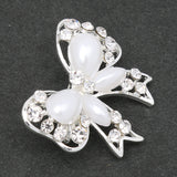 Maxbell White Pearls Brooch Bow Crystal Fashion Jewelry Pin for Women Dress Wedding