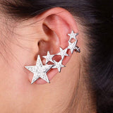 Maxbell 1pc Fashion Shiny Crystal Women Stars Right Ear Clip Clamp Earrings Ear Cuff for Girls Silver