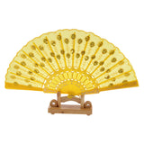 Maxbell Yellow Fabric Hand Fan Bronzing Sequin Plastic Folding Purse Girl Party Gift