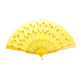 Maxbell Yellow Fabric Hand Fan Bronzing Sequin Plastic Folding Purse Girl Party Gift