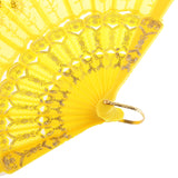 Maxbell Yellow Fabric Hand Fan Bronzing Sequin Plastic Folding Purse Girl Party Gift