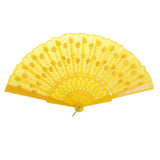 Maxbell Yellow Fabric Hand Fan Bronzing Sequin Plastic Folding Purse Girl Party Gift