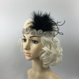 Maxbell Great Gatsby 1920 Flapper Headpiece Crystal Bridal Black Feather Headband