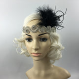 Maxbell Great Gatsby 1920 Flapper Headpiece Crystal Bridal Black Feather Headband
