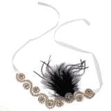 Maxbell Great Gatsby 1920 Flapper Headpiece Crystal Bridal Black Feather Headband