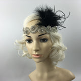 Maxbell Great Gatsby 1920 Flapper Headpiece Crystal Bridal Black Feather Headband