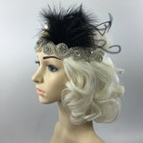 Maxbell Great Gatsby 1920 Flapper Headpiece Crystal Bridal Black Feather Headband