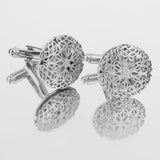 Maxbell Mens Fashion Jewelry Cuff Links Silver Round Hollow Pattern Button Cufflinks