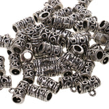 Maxbell Pack of 50 Antique Silver Spacer Bail Beads Tube Charms Pendants Jewelry Making