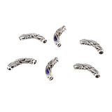 Maxbell Pack Of 6 Antique silver-plated Leaf curved tube Beads 7mm Hole 47 x 10mm