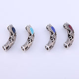 Maxbell Pack Of 6 Antique silver-plated Leaf curved tube Beads 7mm Hole 47 x 10mm