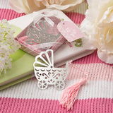 Maxbell Wedding Favors Gift Baby Carriage Design Metal Bookmark with Tassels Pink