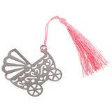 Maxbell Wedding Favors Gift Baby Carriage Design Metal Bookmark with Tassels Pink