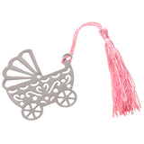 Maxbell Wedding Favors Gift Baby Carriage Design Metal Bookmark with Tassels Pink