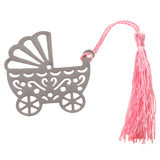 Maxbell Wedding Favors Gift Baby Carriage Design Metal Bookmark with Tassels Pink